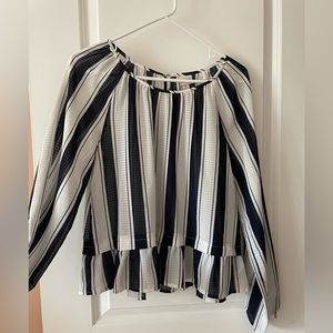 Peplum blouse, navy and white (sheer)